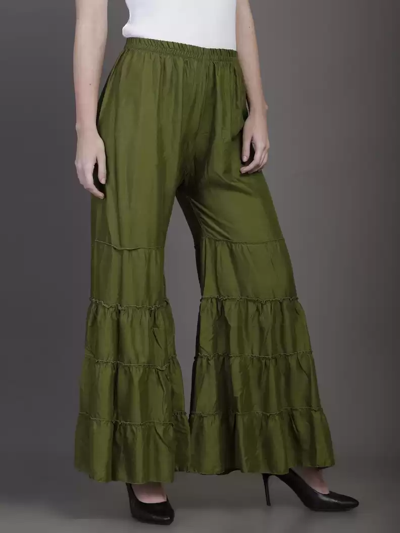 TANDUL  Regular Fit Women Green Rayon Trousers