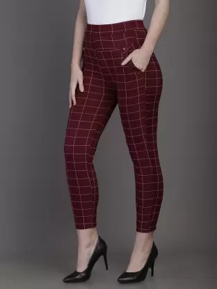 TANDUL Maroon Jegging  (Checkered)