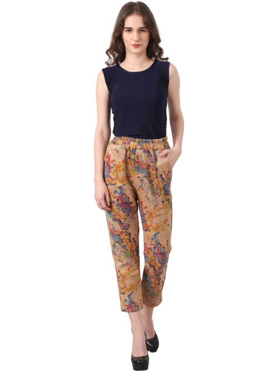 Regular Fit Women Multicolor Viscose Blend Trousers