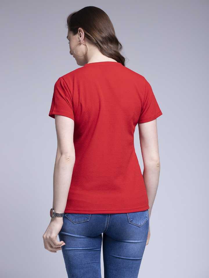 TANDUL  Solid Women Round Neck Red T-Shirt