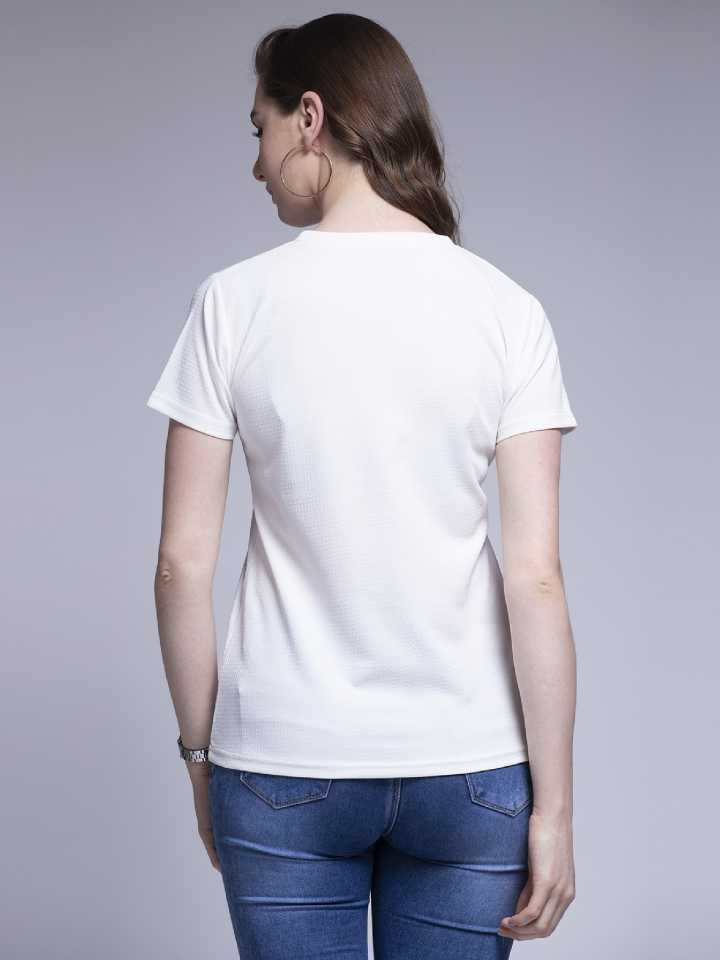 TANDUL  Solid Women Round Neck White T-Shirt