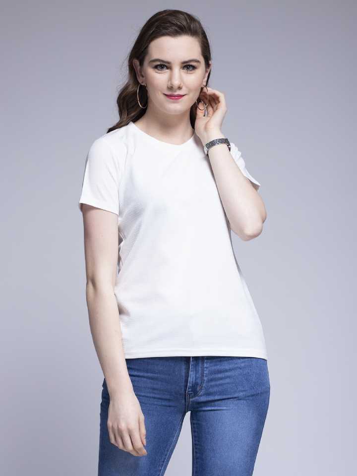 TANDUL  Solid Women Round Neck White T-Shirt