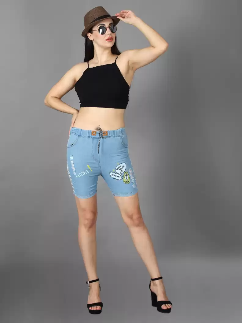 TANDUL  Graphic Print Women Blue Basic Shorts