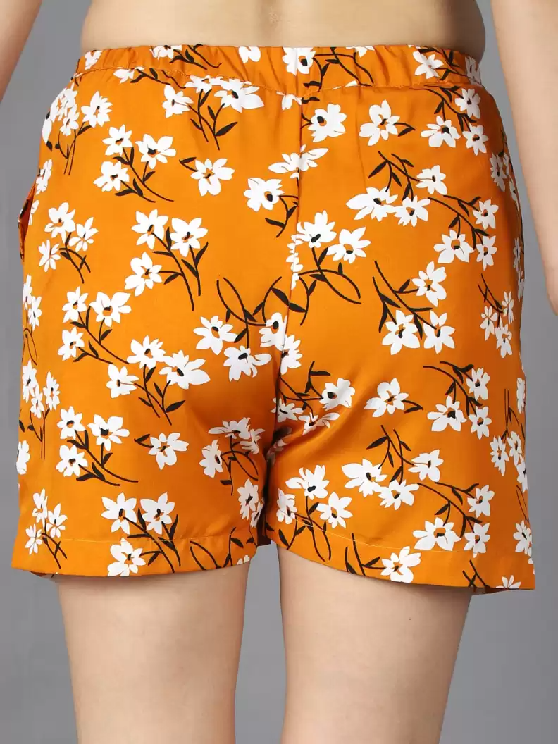 TANDUL  Floral Print Women Orange Basic Shorts