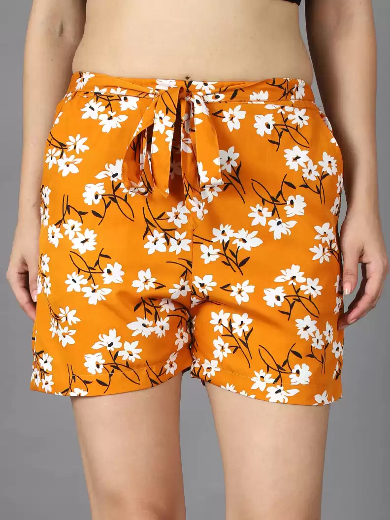 TANDUL  Floral Print Women Orange Basic Shorts