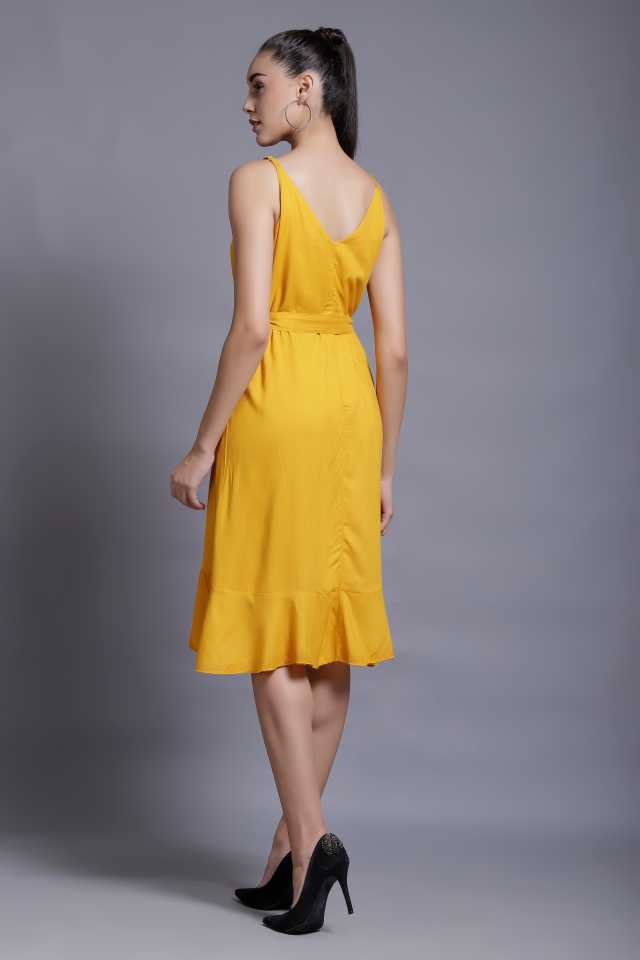 TANDUL  Women Asymmetric Yellow Dress