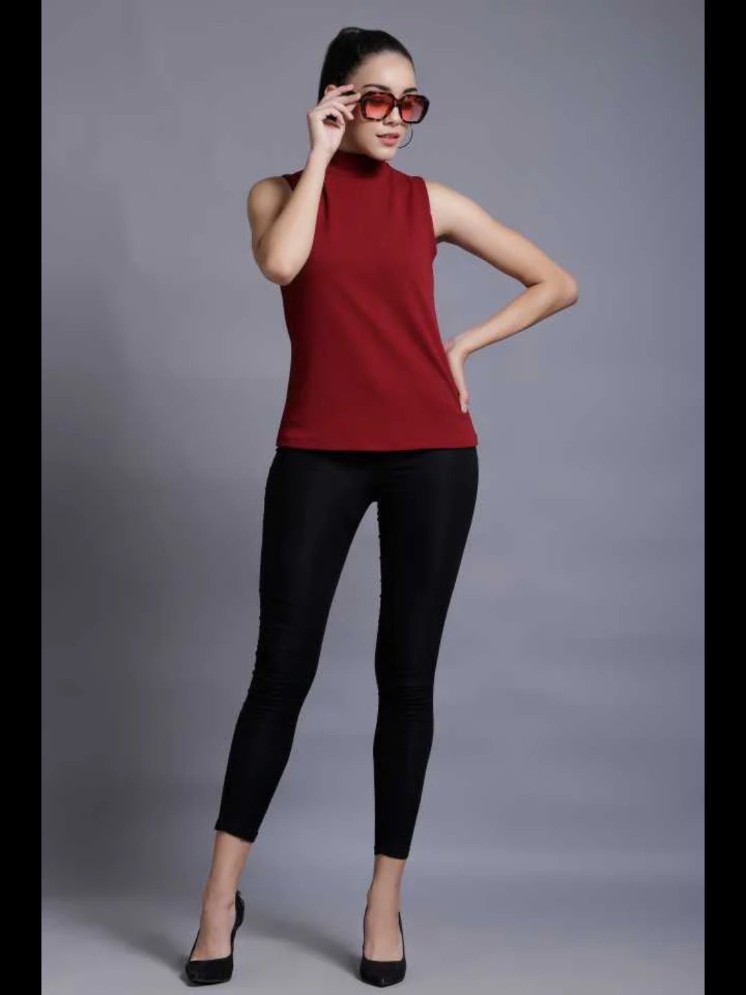 TANDUL  Casual Sleeveless Solid Women Maroon Top