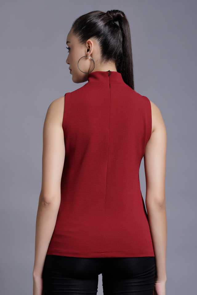 TANDUL  Casual Sleeveless Solid Women Maroon Top