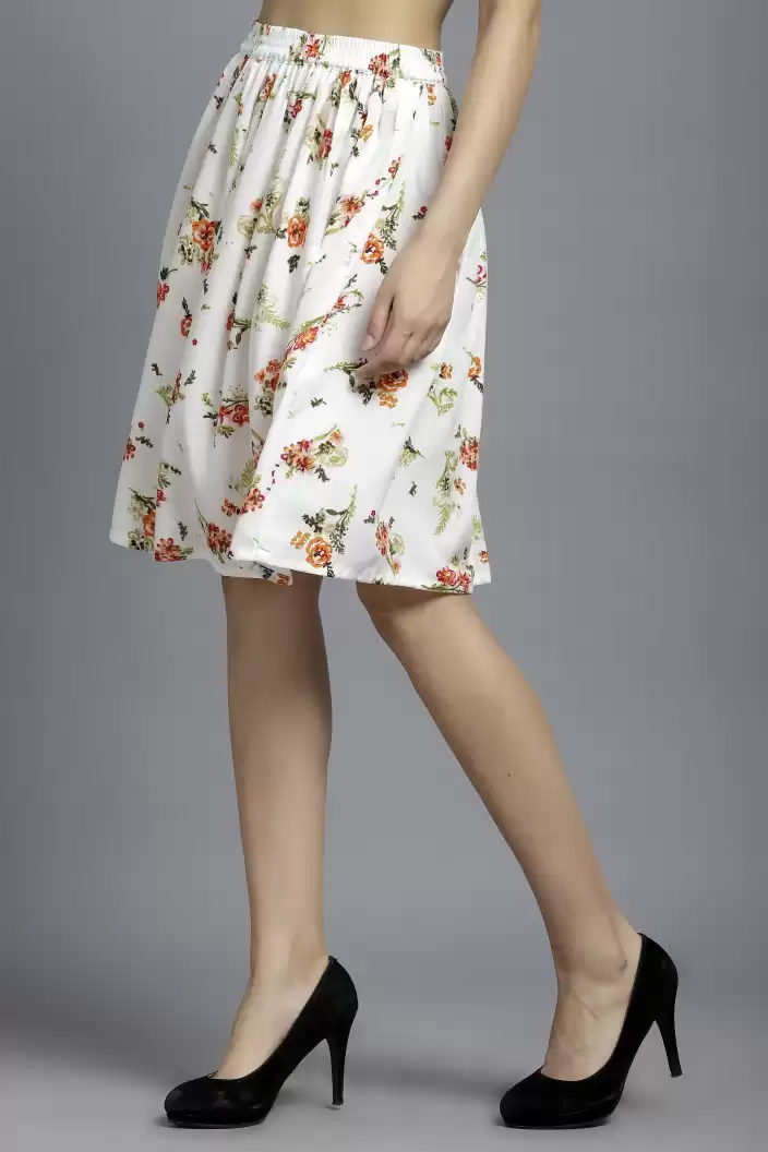 TANDUL  Women Floral Print Flared White Skirt