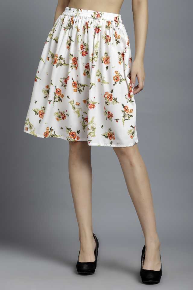 TANDUL  Women Floral Print Flared White Skirt