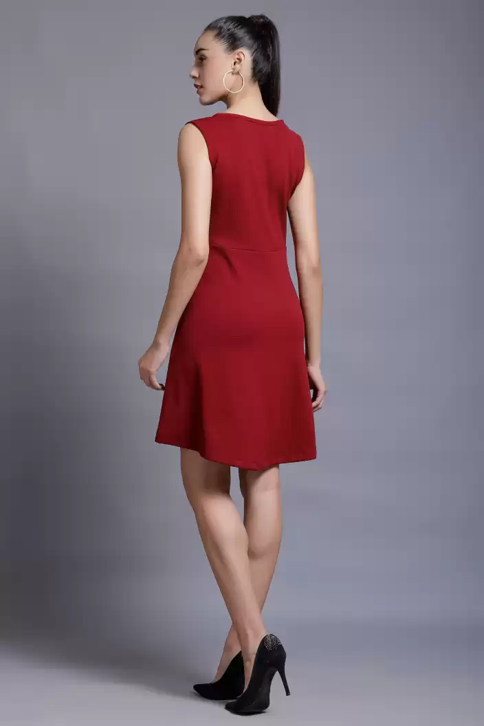 TANDUL  Women Skater Maroon Dress