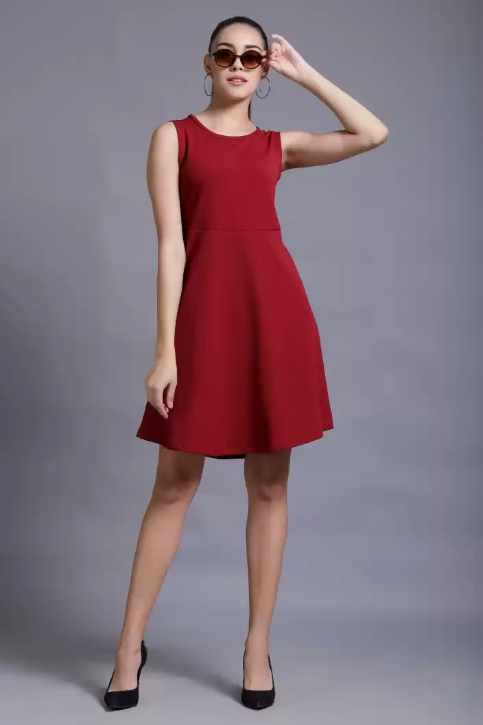 TANDUL  Women Skater Maroon Dress