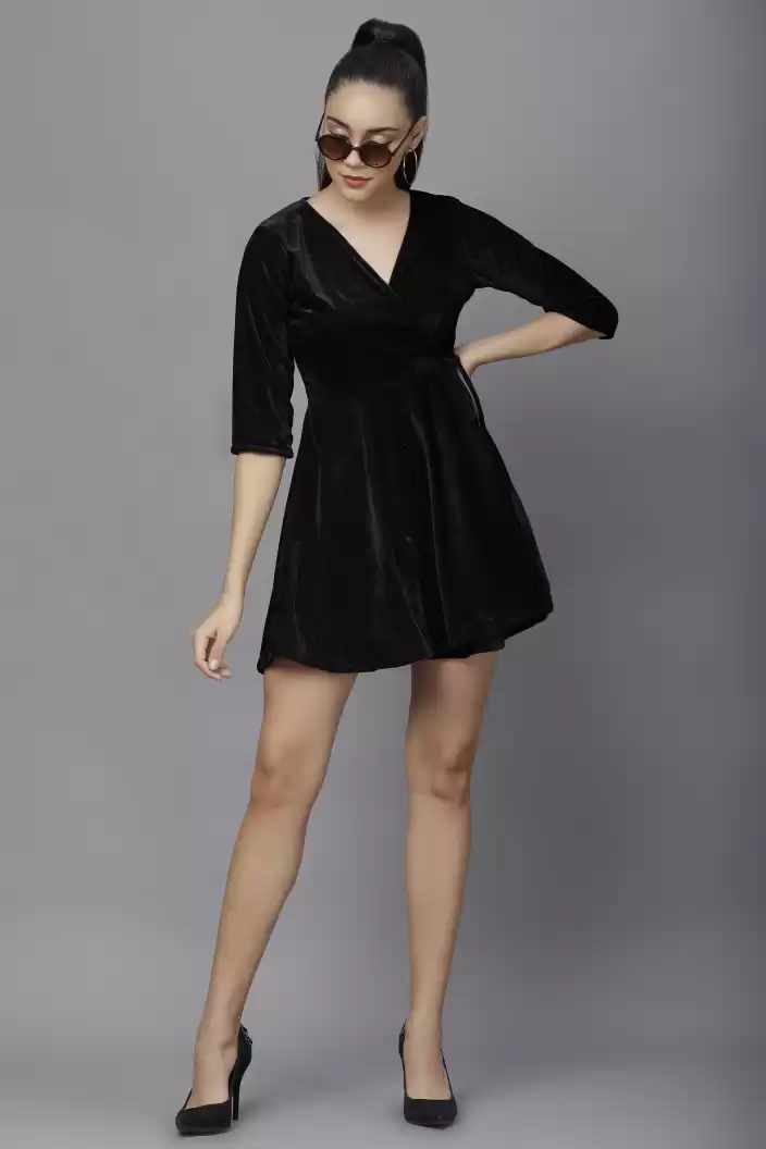 TANDUL  Women Wrap Black Dress