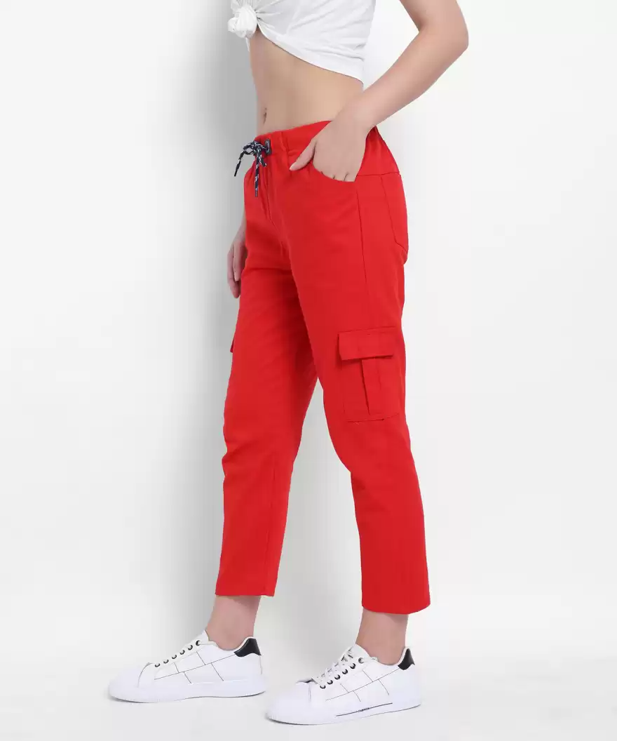 TANDUL  Regular Fit Women Red Cotton Blend Trousers