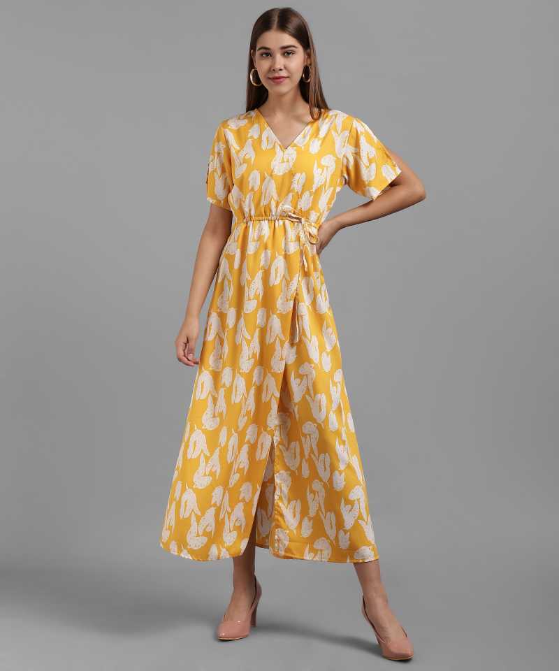 TANDUL  Women Maxi Yellow, White Dress