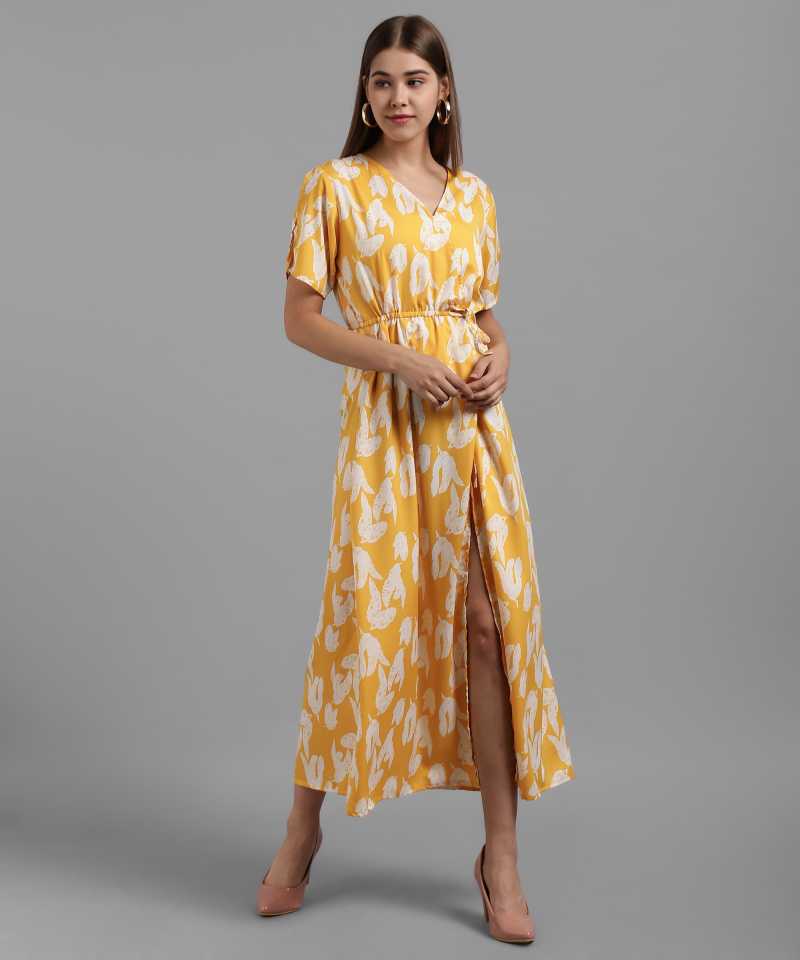 TANDUL  Women Maxi Yellow, White Dress