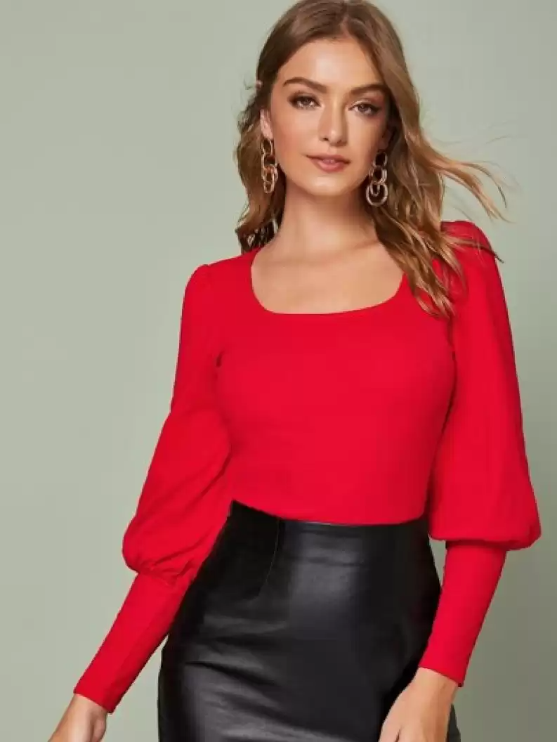 TANDUL  Casual Bishop Sleeve Solid Women Red Top