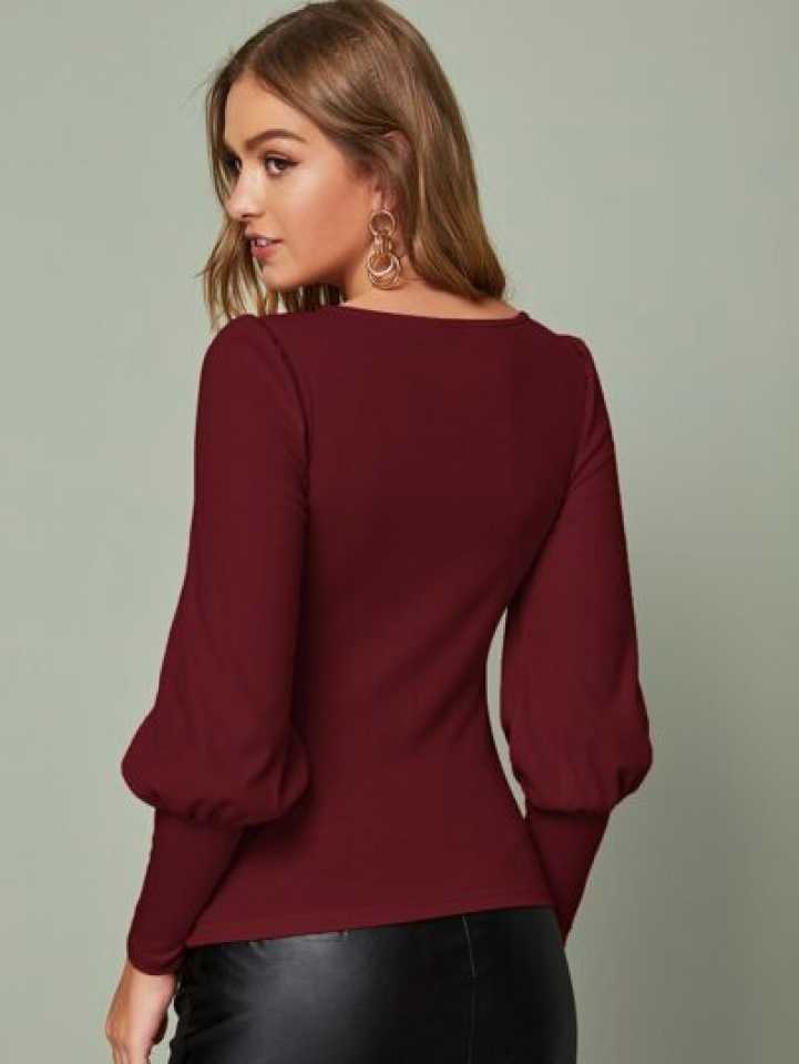 TANDUL  Casual Bishop Sleeve Solid Women Maroon Top