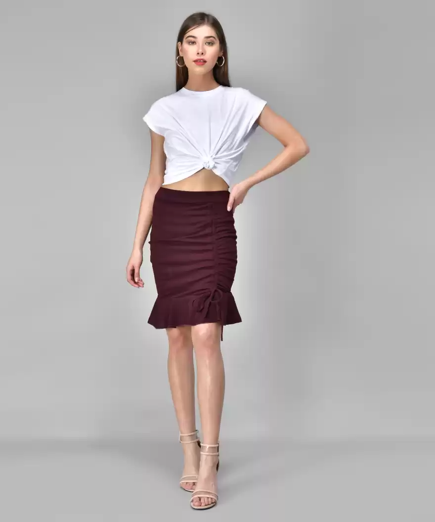 TANDUL  Women Solid Pencil Maroon Skirt