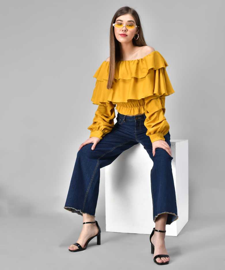 Casual Regular Sleeves Solid Women Yellow Top