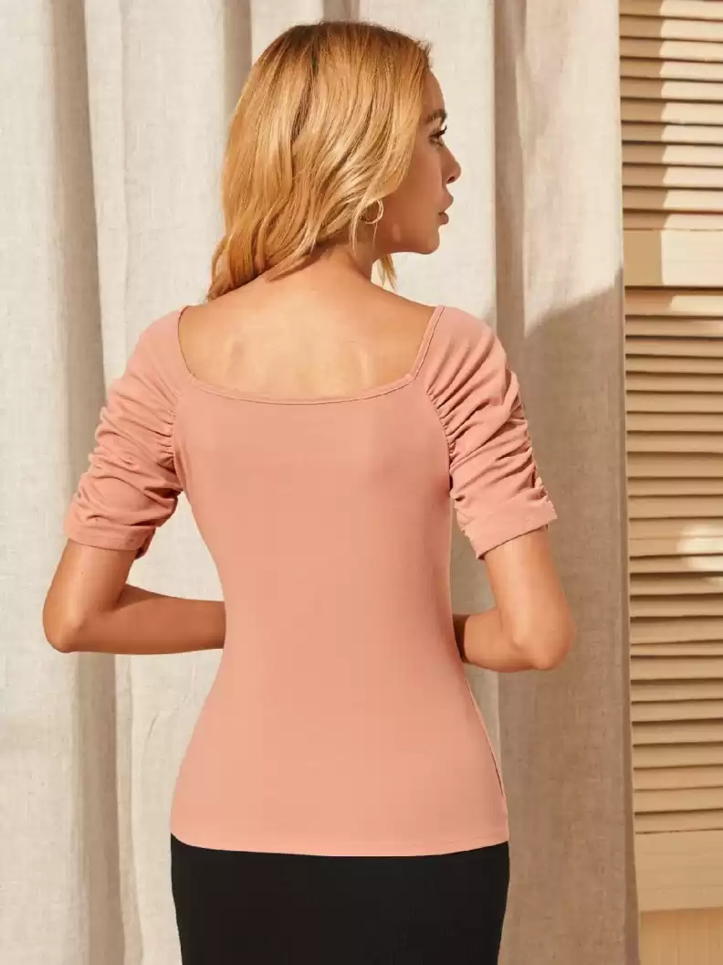 Casual Regular Sleeves Solid Women Pink Top