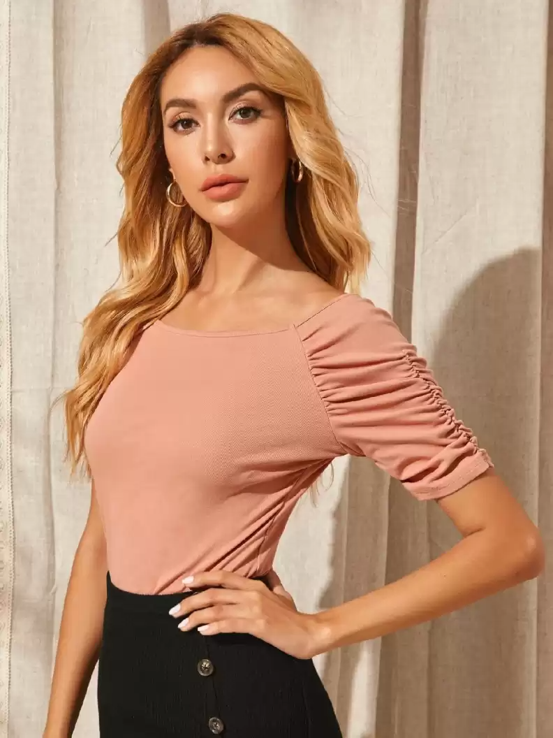 Casual Regular Sleeves Solid Women Pink Top