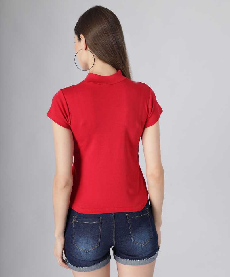 Casual Regular Sleeves Solid Women Red Top