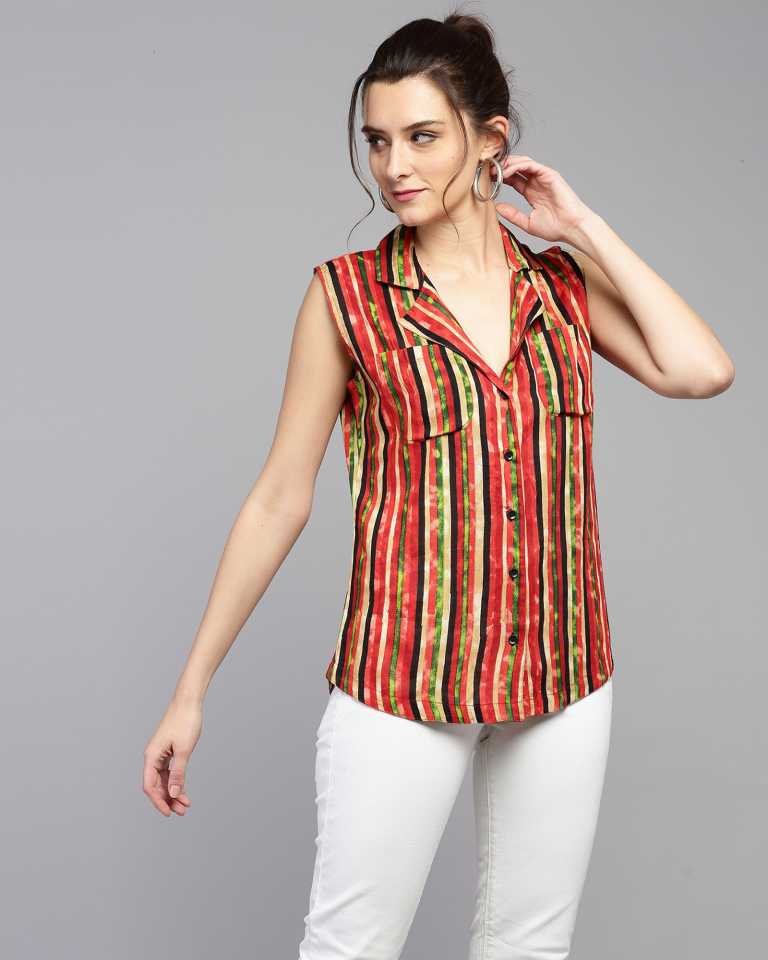 TANDUL  Women Regular Fit Striped Double Collar Casual Shirt