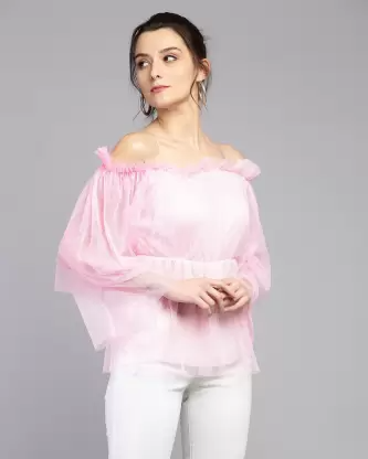 Casual Solid Women Pink Top