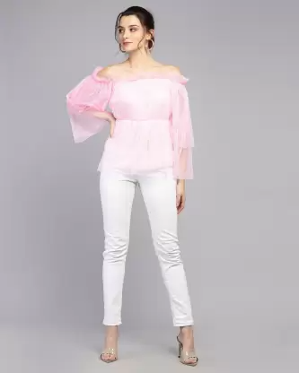 Casual Solid Women Pink Top