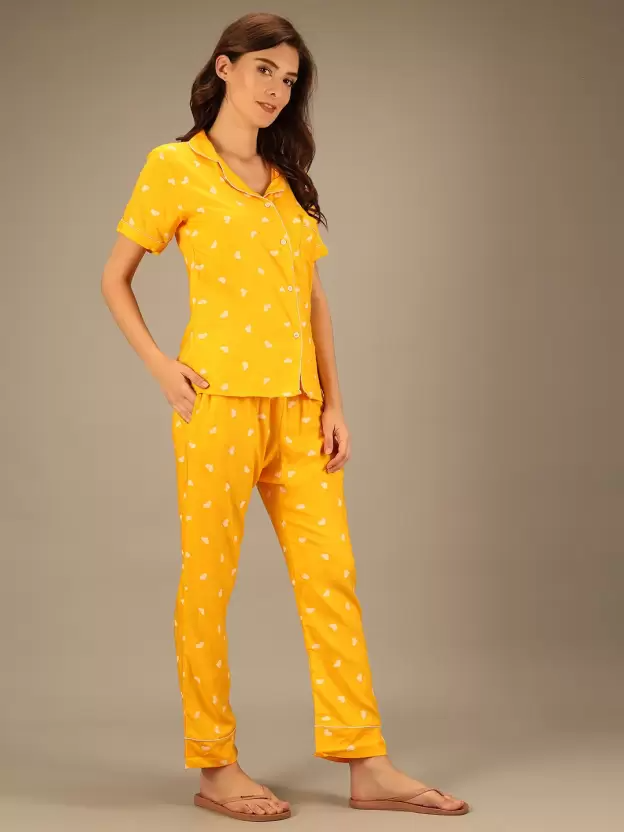 TANDUL  Women Printed Yellow Shirt & Pyjama set