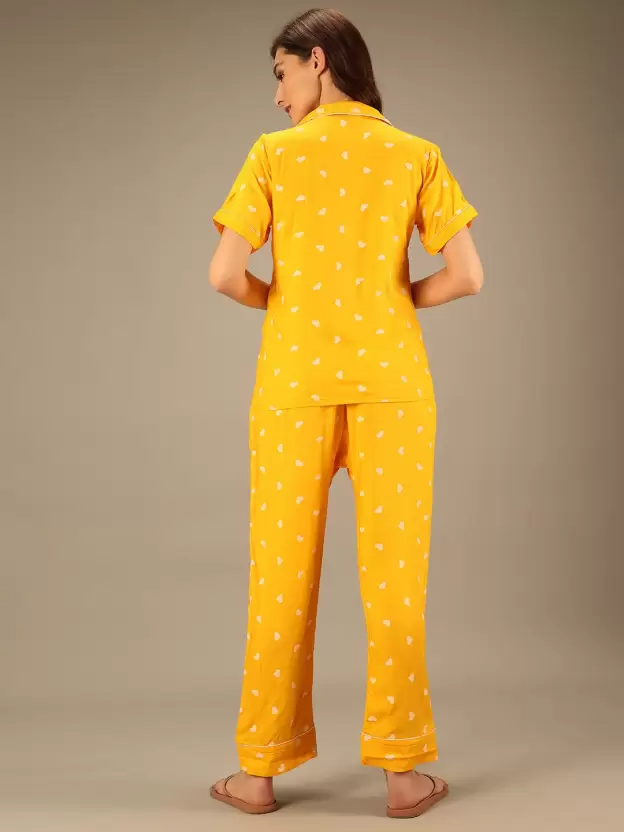 TANDUL  Women Printed Yellow Shirt & Pyjama set