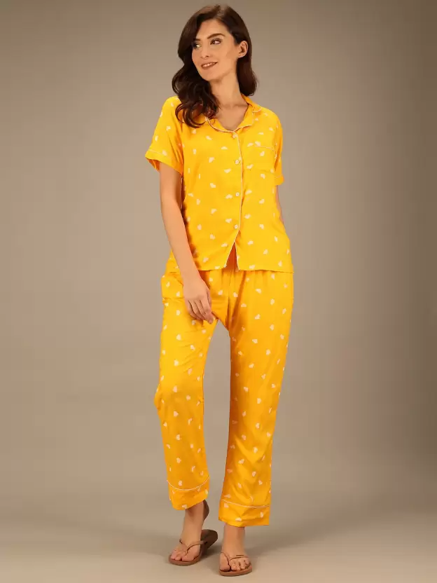 TANDUL  Women Printed Yellow Shirt & Pyjama set