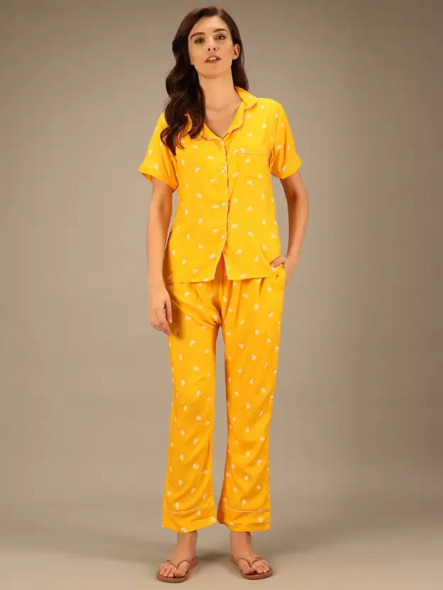 TANDUL  Women Printed Yellow Shirt & Pyjama set