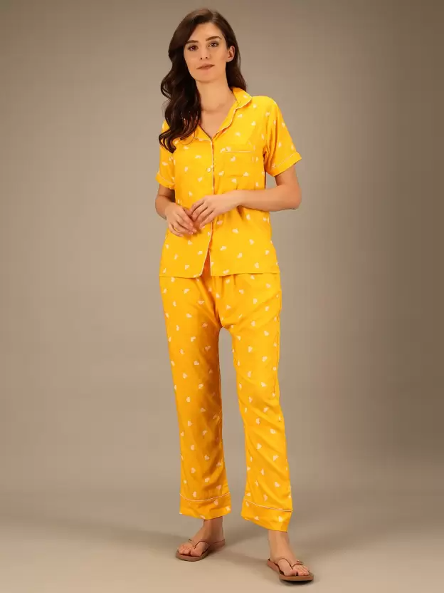 TANDUL  Women Printed Yellow Shirt & Pyjama set