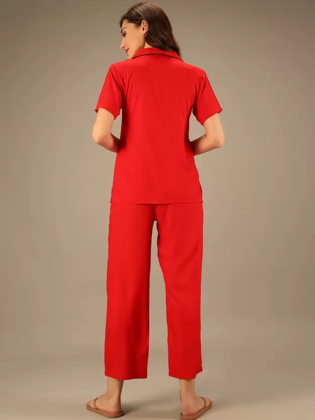 TANDUL  Women Solid Red Shirt & Pyjama set