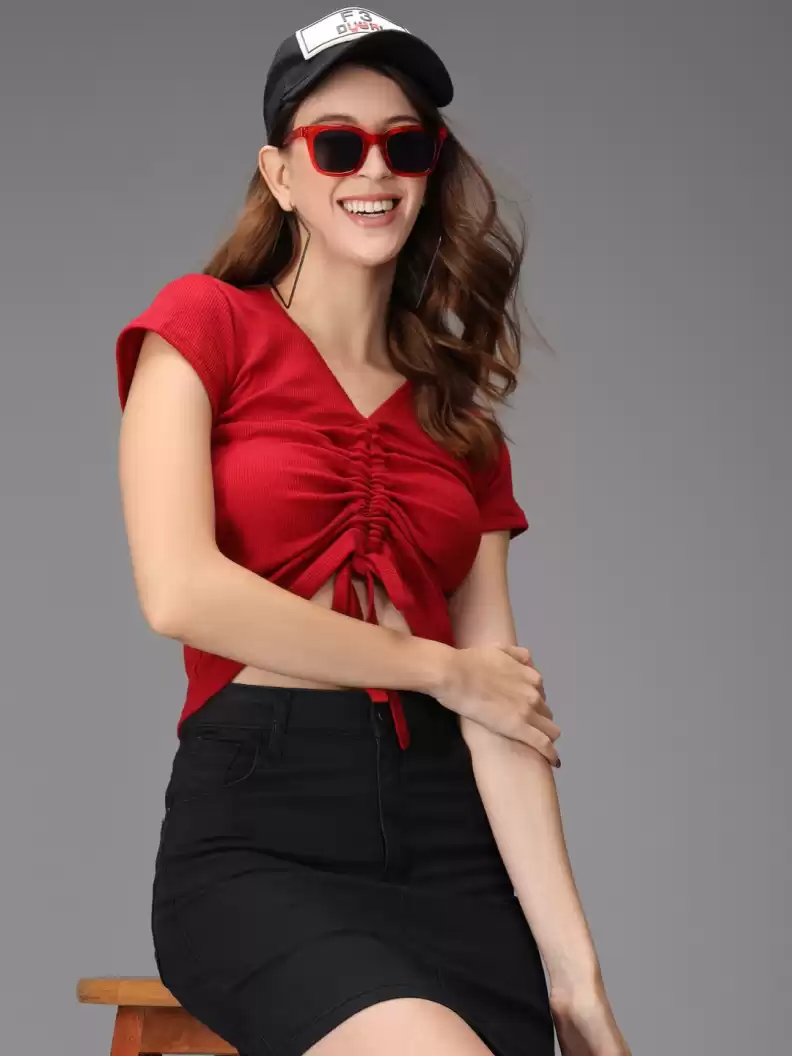 TANDUL  Casual Regular Sleeves Solid Women Red Top