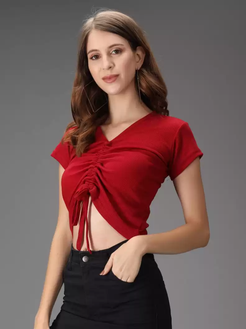 TANDUL  Casual Regular Sleeves Solid Women Red Top