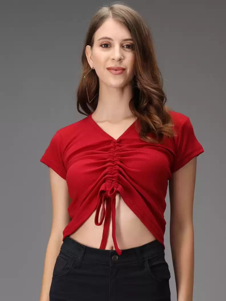 TANDUL  Casual Regular Sleeves Solid Women Red Top