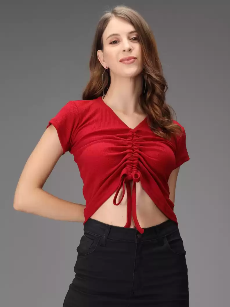 TANDUL  Casual Regular Sleeves Solid Women Red Top