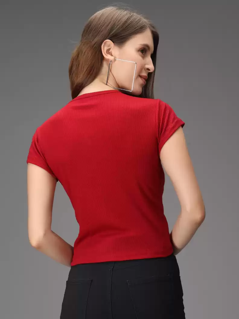 TANDUL  Casual Regular Sleeves Solid Women Red Top