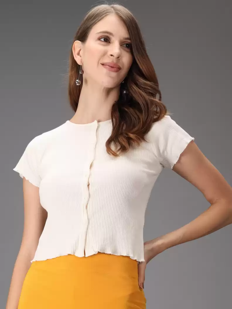 TANDUL  Casual Regular Sleeves Solid Women White Top