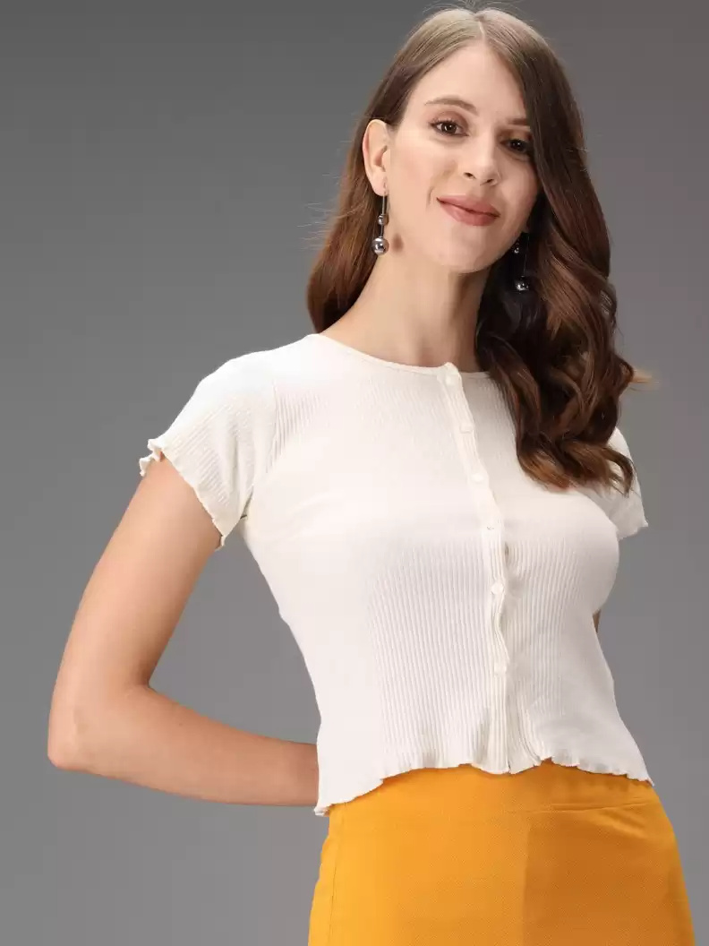 TANDUL  Casual Regular Sleeves Solid Women White Top