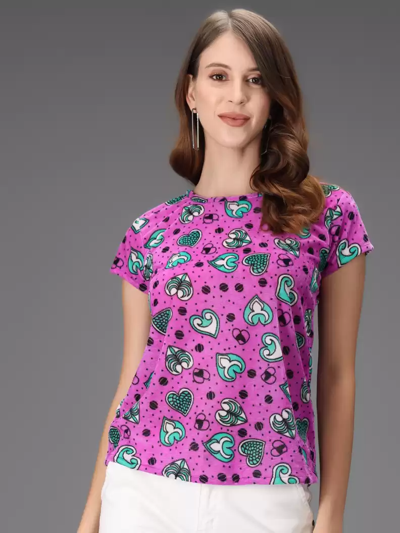 TANDUL  Casual Regular Sleeves Printed Women Purple Top