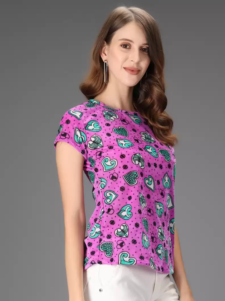 TANDUL  Casual Regular Sleeves Printed Women Purple Top