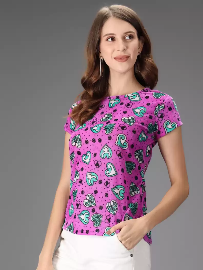 TANDUL  Casual Regular Sleeves Printed Women Purple Top