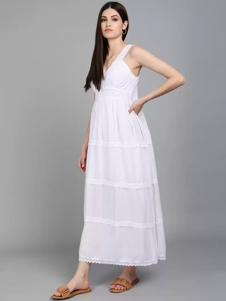 TANDUL  Women Fit and Flare White Dress