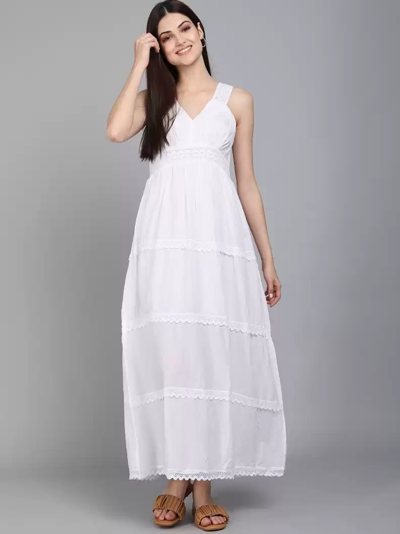 TANDUL  Women Fit and Flare White Dress