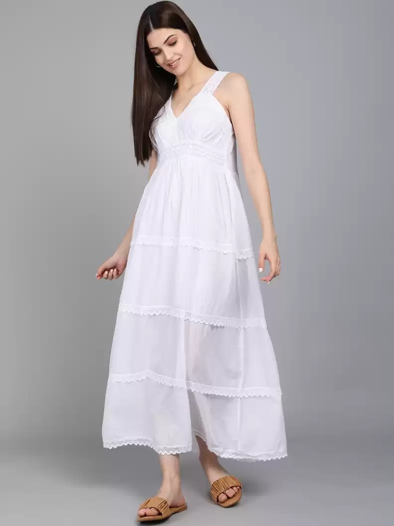 TANDUL  Women Fit and Flare White Dress