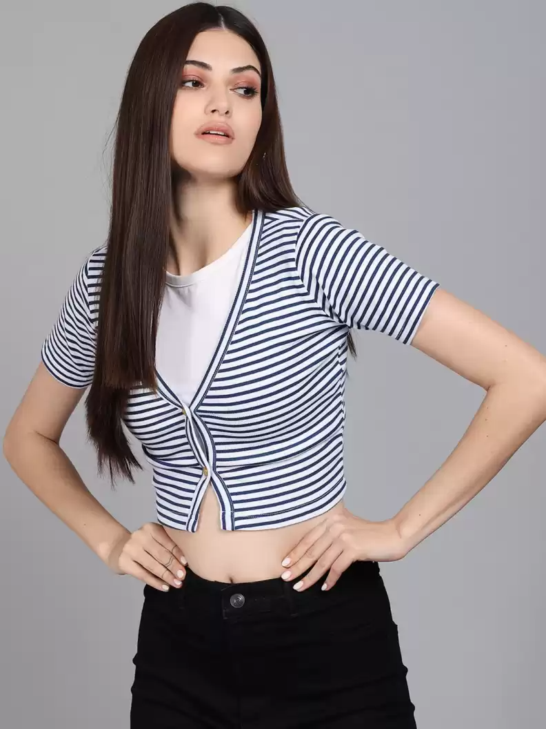 TANDUL  Party Regular Sleeves Striped Women Multicolor Top